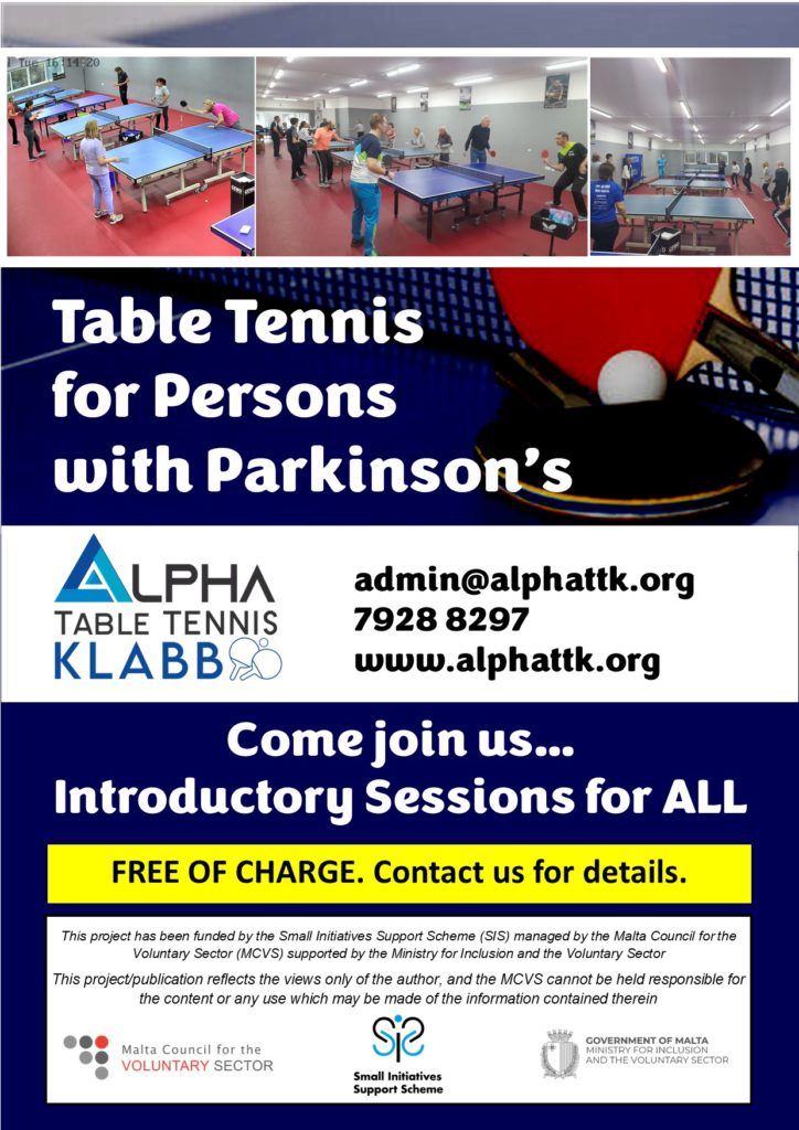 Table Tennis sessions for persons with Parkinsons